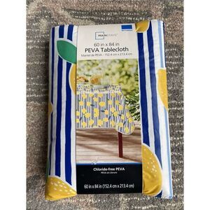 Mainstays 60 x 84 inches Lemons Striped PEVA Tablecloth Rectangle Vinyl Picnic